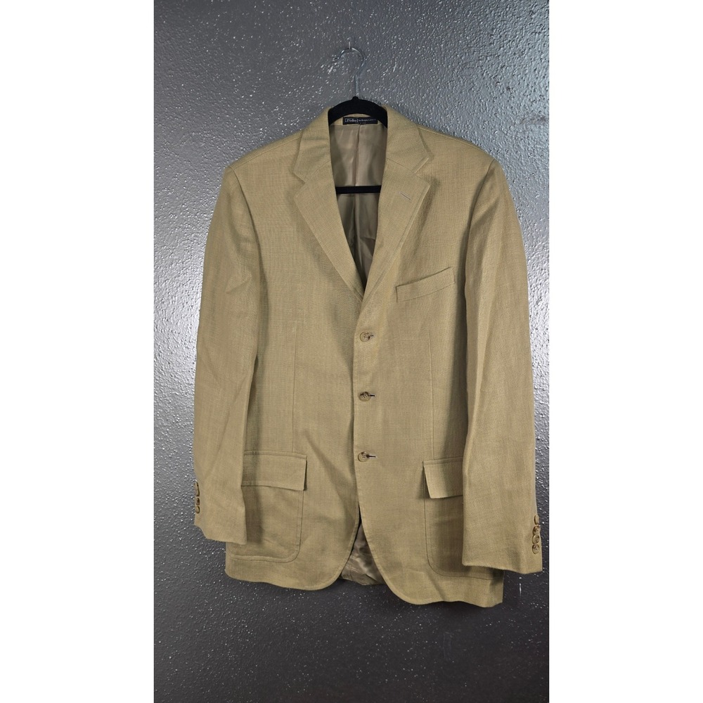 Polo Ralph Lauren Blue Label Mens 40L Tan Linen 3 Button Blazer Made in Italy